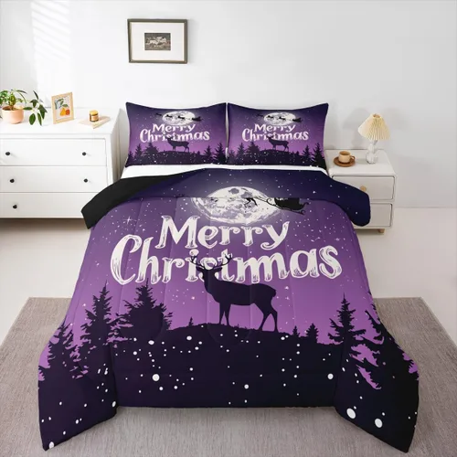 Juego de edredón de Feliz Navidad, juego de ropa de cama tamaño King con ciervos y alces para niños y mujeres, copos de nieve, Navidad, Papá Noel,