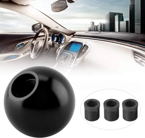 Miniatura 6 de Fydun Pomo de cambio universal negro con forma de bola redonda cabeza de cambio manual con 3 adaptadores
