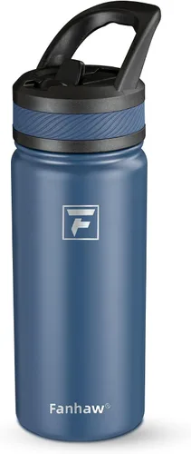 Miniatura 31 de Fanhaw Botella de Agua Aislada para Niños de 18 Oz con Tapa de Pajita – Acero Inoxidable de Doble Pared al Vacío, A Prueba de Fugas, Botellas