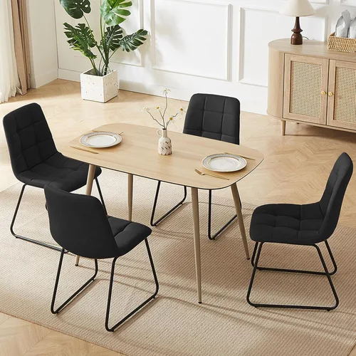 Miniatura 37 de HIPIHOM Mesa de comedor moderna de granja de 47.2 pulgadas, mesa de comedor rectangular de madera con patas de metal para 4 personas para comedor