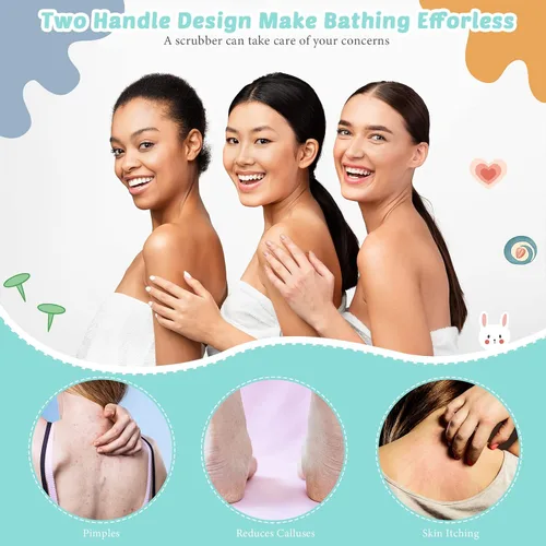 Miniatura 5 de Juego de 4 paños exfoliantes para la espalda, 2 toallas exfoliantes de nailon para la espalda, 2 pares de guantes de ducha para mujeres y hombres