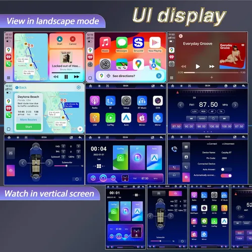 Miniatura 8 de Radio DIN única de 10.4 pulgadas inalámbrica Apple CarPlay con pantalla táctil IPS HD 1280 x 800 giratoria, radio para automóvil Android Auto