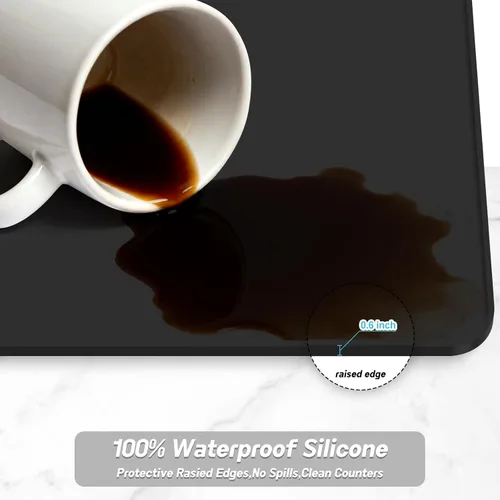 Miniatura 4 de Garolue Tapete de silicona para café, 16 x 16 pulgadas, impermeable, tapete de bar resistente al calor para accesorios de estación de máquina