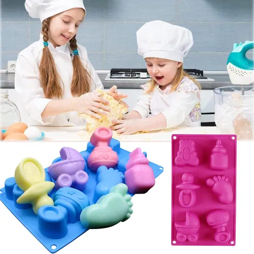 Miniatura 3 de Paquete de 2 moldes de jabón de silicona con temática de baby shower, botella de carruajes de bebé en 3D, molde de fondant de oso para fondant