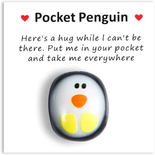 TOYMIS Mini pingüino de bolsillo de animal, lindo pingüino de cristal, un pequeño bolsillo, abrazarme con tarjeta de felicitación alentadora,