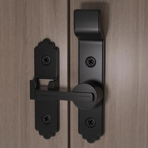 Miniatura 3 de 3 paquetes de cerraduras y pestillos negros de 180 grados, pestillo de puerta corrediza abatible con asa, pestillos de puerta pesados, cerradura