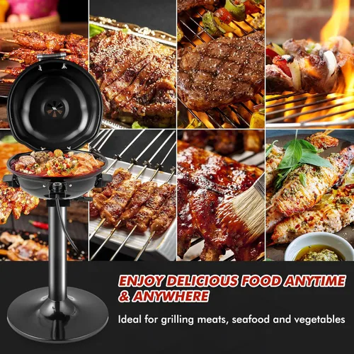 Miniatura 7 de ORALNER Parrilla eléctrica para barbacoa con soporte, rejilla de calentamiento y bandeja de goteo, parrilla eléctrica de 15 porciones