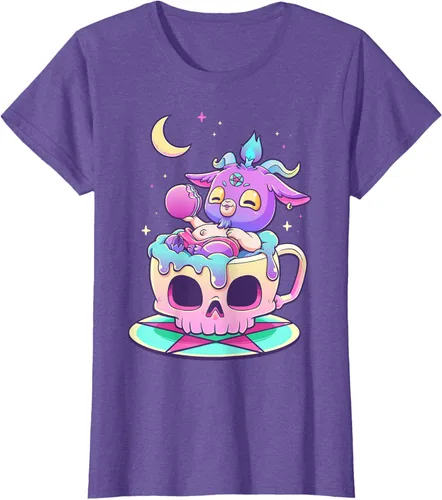 Miniatura 21 de Kawaii Pastel Goth Cute espeluznante Pentáculo Baphomet - Camiseta de cabra, Negro