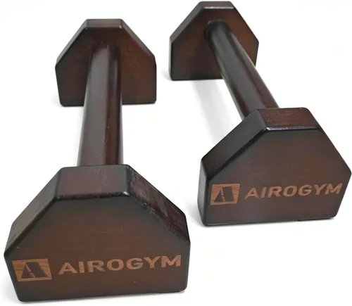Miniatura 10 de Soporte de flexión, 2 barras de madera para flexiones, base antideslizante, equipo de entrenamiento en casa, 11.8 pulgadas, mango de paraletas