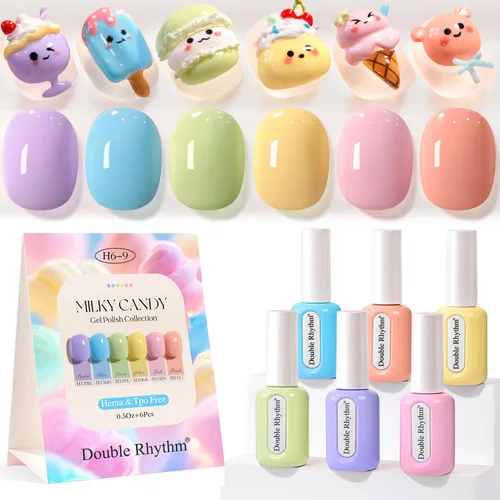 Miniatura 24 de Double Rhythm Juego de 6 esmaltes de gel sin hema, de 0.50 onzas, del mismo color, del mismo color, con el mismo color que se remoja, kit de esmalte