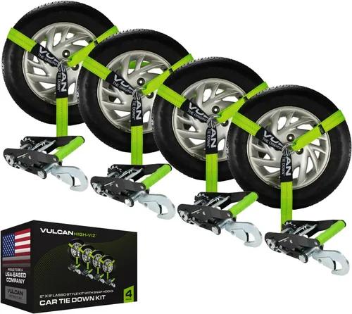 Miniatura 13 de VULCAN Amarre para automóvil con anclajes de cadena, estilo lazo, 2 pulgadas x 96 pulgadas, paquete de 4 unidades, alta visibilidad, carga