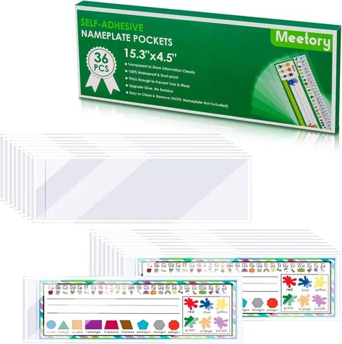 Miniatura 8 de Meetory 40 PCS Bolsillos Mejorados para Placa de Identificación, 18.5" x 4.9" Placas de Identificación de Escritorio Autoadhesivas con Bolsillo