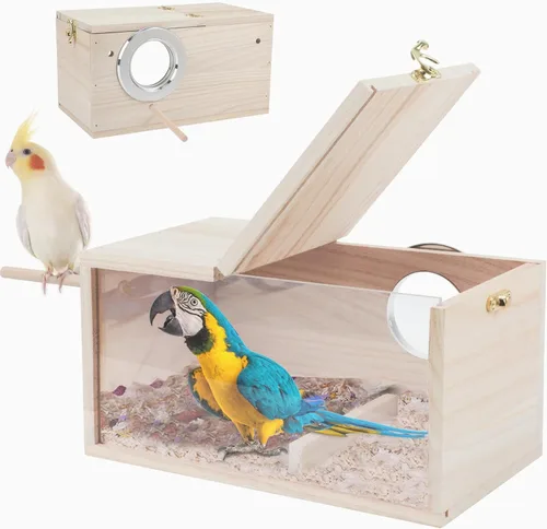 Rypet Caja de Nido para Periquitos Diseño Transparente, Caja de Nido para Cría de Pájaros con Asiento de Madera para Periquitos, Cacatúas,