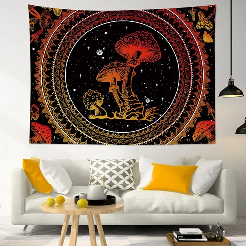 Miniatura 18 de SCECALA Tapiz bohemio de hongos, mandala blanco y negro para colgar en la pared para dormitorio, decoración bohemia del hogar, 60 x 40 pulgadas