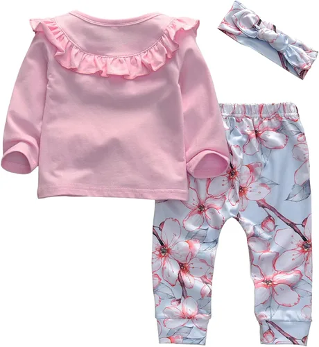 Miniatura 2 de KuKitty Conjunto de 3 piezas de ropa para bebé niña camiseta de manga larga pantalones con diadema