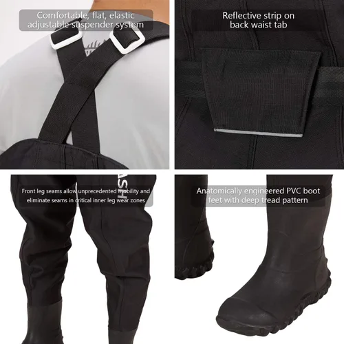 Miniatura 6 de BASSDASH 3D Vadeador con Botas Ultra Resistente Negro con Diseño de Plátanos en Nylon PVC para Pesca y Caza para Hombres Cuadros Negros
