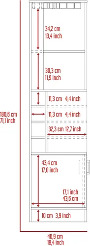 Miniatura 9 de FM FURNITURE The Seattle - Armario esquinero para bar con 3 estantes abiertos, estante de cristal, 8 cubos de botellas y puertas dobles, color negro