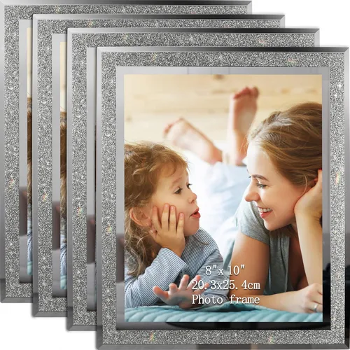 Miniatura 12 de Calenzana Juego de 12 marcos de fotos con purpurina de 4 x 6, marco de fotos de cristal brillante para mesa, pantalla horizontal o vertical