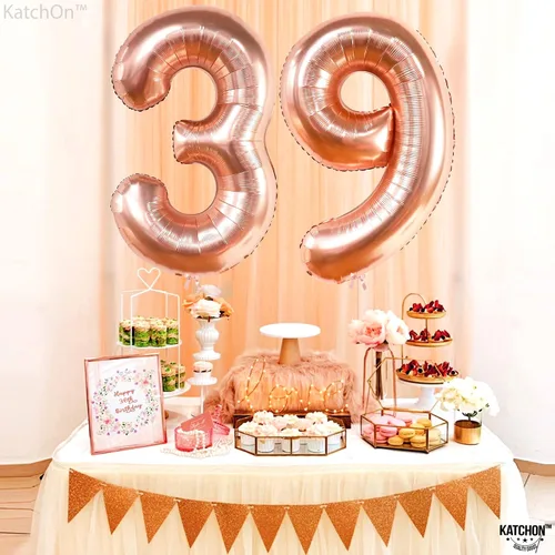 Miniatura 7 de KatchOn, Globos grandes del número 39, color negro, 40 pulgadas, globos de números 39, decoraciones de cumpleaños de 39 para hombres, globos