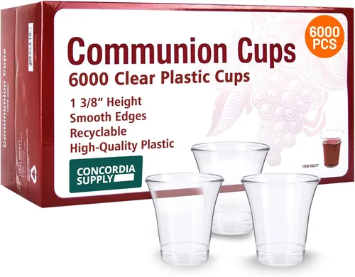 Miniatura 4 de Concordia Supply Vasos de comunión – Vasos de plástico duro reciclables de color uva de 1-3/8 pulgadas y se adapta a bandejas estándar de comunión