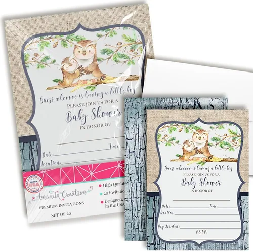 Miniatura 13 de AmandaCreation - Invitaciones para baby shower de Woodland Mom & Baby Bear para niños o niñas, 20 invitaciones de doble cara de 5 x 7 pulgadas