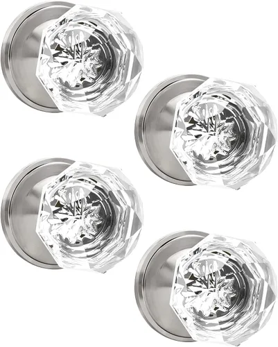 Miniatura 8 de Perillas de puerta de paso de níquel satinado, perilla de puerta de vidrio transparente interior, pomo de puerta de cristal sin llave con cerradura