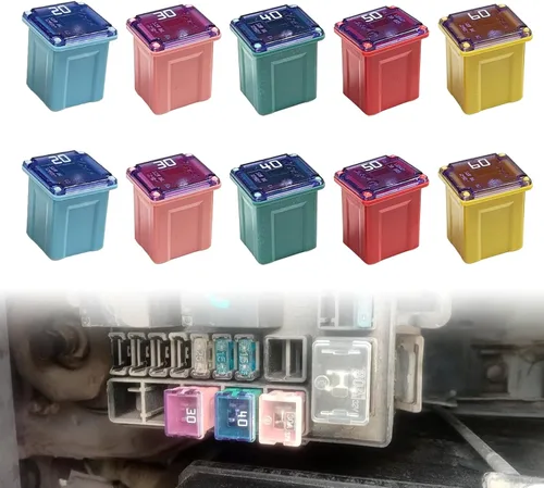 Pleoos Juego de 10 fusibles Jcase, surtido mini de fusibles Jcase de bajo perfil para camiones, coches y SUV (20A/30A/40A/50A/60A, 2 piezas de cada