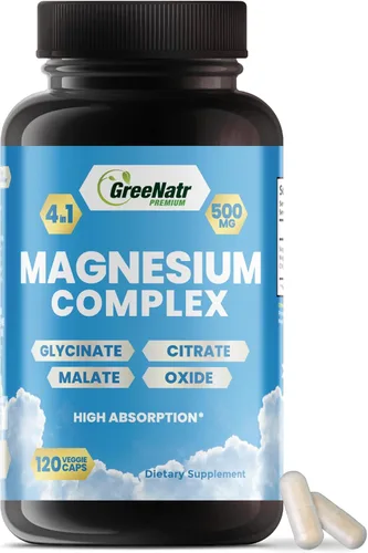 GreeNatr Suplemento Complejo de Magnesio – Suplementos de magnesio con glicinato, citrato, malato y óxido – Tabletas de magnesio para la digestión,