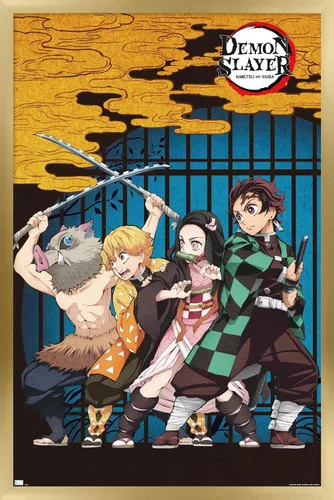 Miniatura 12 de Trends International Demon Slayer - Póster de pared de arte grupal, 14.725 x 22.375 pulgadas, versión enmarcada de madera de granero