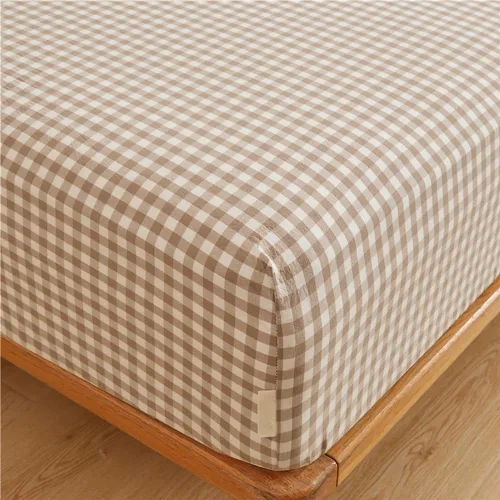 Miniatura 8 de Sábana bajera ajustable de algodón lavado 100% en color topo con diseño Gingham para cama queen, con bolsillo profundo de 15 pulgadas, sábana bajera