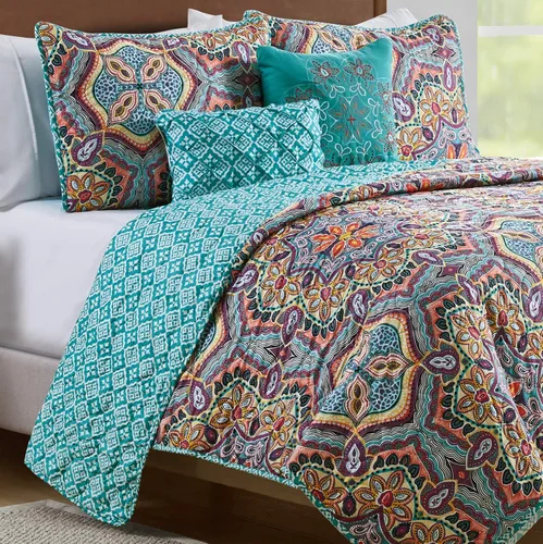 Miniatura 5 de VCNY HOME Yara Collection - Juego de edredón reversible ultra suave, ligero, fresco y transpirable, lavable a máquina, individual XL, aguamarina, 4