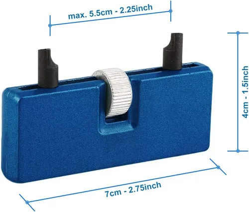 Miniatura 4 de MMOBIEL Abridor de caja de reloj, llave de tornillo ajustable compatible con reemplazo de batería y reparación de relojes, Azul, Compacto