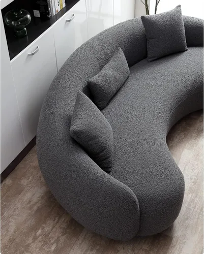 Miniatura 6 de Acanva Sofá de sala de estar curvado moderno de mediados de siglo, sofá de tela Boucle de 4 asientos para dormitorio, oficina, apartamento, gris