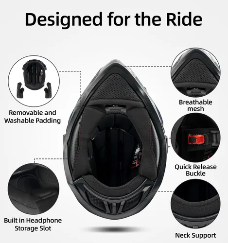 Miniatura 6 de Orthrus Casco de motocicleta Dual Sport Adventure certificado por DOT para adultos, doble visera y ranura de intercomunicador, ATV UTV Dirt Bike