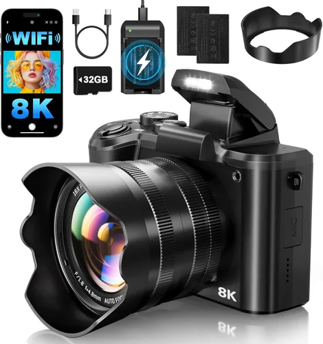 XNSIAKXA - Cámaras digitales 8K para fotografía con enfoque automático de 88 MP, WiFi, zoom digital 16X, cámara de fotografía profesional con lente