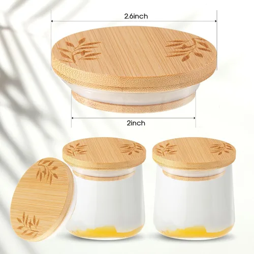 Miniatura 2 de Juego de 6 tapas para tarros de yogur compatibles con tarros de yogur Oui, tapas de madera de bambú, tapas redondas reutilizables con anillos