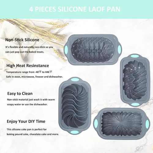 Miniatura 9 de Molde de silicona de 4 piezas para hornear pan, molde antiadherente para horno de cocina, perfecto para pan de plátano, pan de sándwich, pastel