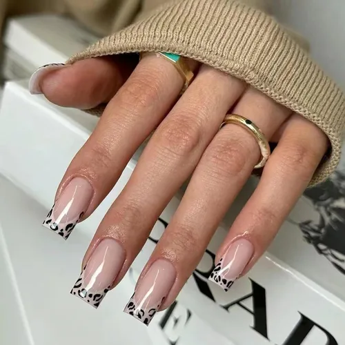 Miniatura 15 de Uñas postizas a presión de otoño, uñas postizas cortas cuadradas de MABKJLF con diseños de hojas de arce, pegamento brillante en uñas, uñas