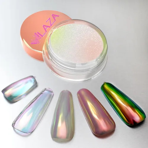 Miniatura 11 de Laza Polvo de uñas cromadas de sirena, uñas esmaltadas en forma de dona, pigmento metálico con efecto de espejo, polvo iridiscente de perlas