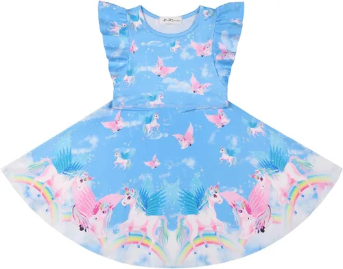 Miniatura 5 de LaBeca Vestidos de Niñas Sin Mangas de Manga Larga para Niñas Pequeñas y Grandes Unicornio Sirena Vestidos Casuales
