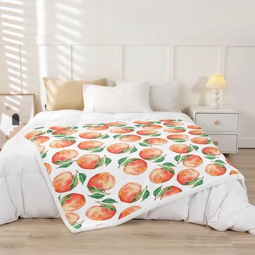 Miniatura 2 de Feelyou - Manta de forro polar con estampado de melocotones, diseño tropical de frutas, suave y linda, para cama, sofá, sillón, decoración de Multi