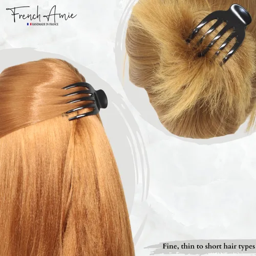 French Amie Bear Paw Negro Pequeño 2 ¾" Celuloide Hecho a mano Salón Bisagra Side Slide Yoga Duck Jaw Pinza de pelo