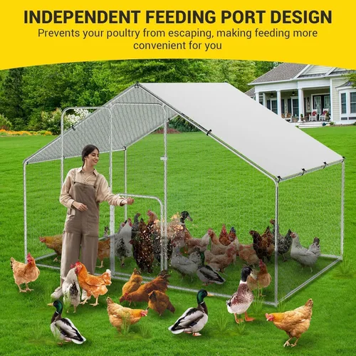 Miniatura 6 de Gallinero de metal grande, jaula para aves de corral, casa de corral de pollo con cubierta impermeable y anti-ultravioleta, con puertas con doble