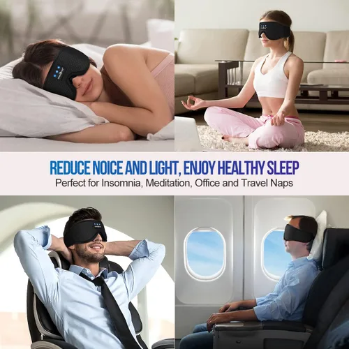 Miniatura 7 de MUSICOZY - Auriculares para dormir 3D Bluetooth 5.4, máscara de ojos transpirable inalámbrica, auriculares para dormir con diadema para personas que