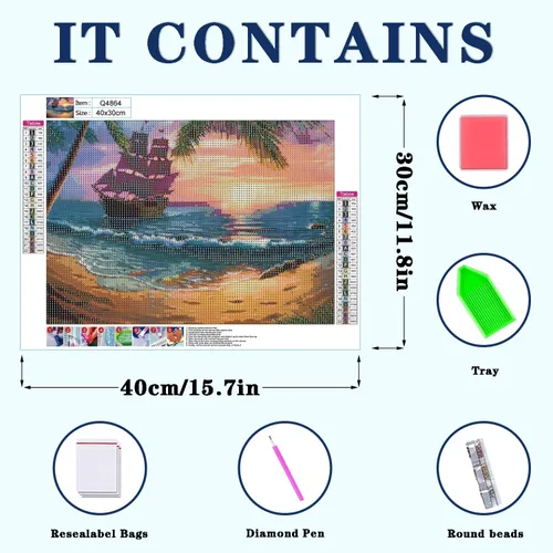 Miniatura 3 de DOTZSO Kits de pintura de diamantes de playa para adultos, fácil de bricolaje 5D redondo completo kit de arte de diamantes de punto de diamante