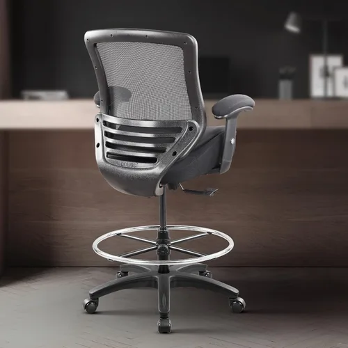Miniatura 5 de BOLISS Silla de dibujo ergonómica de malla con respaldo medio de 400 libras, anillo de pie ajustable grande, reposabrazos ajustable en altura (negro)