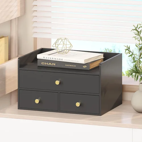 Miniatura 8 de Organizador de escritorio de bambú con cajones, cajones de almacenamiento de escritorio de madera para facturas, suministros de oficina, utensilios