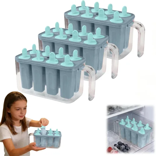 Miniatura 13 de 8 cavity Ice Pop Maker Mold Tray, Reusable Popsiclee Molds, Reusable Easy Release Ice Cream Container with Sticks for Yogurt Juice and DIY Chilled