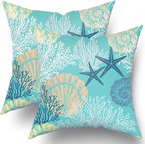 Miniatura 12 de Fundas de cojín decorativas con temática de verano náutica costera de 12 x 12 pulgadas, juego de 2 fundas de cojín de color aguamarina azul verdoso