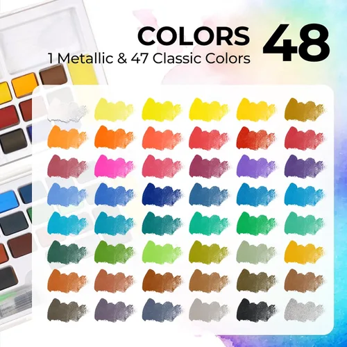 Miniatura 3 de Funto Juego de pintura de acuarela, 48 colores, bloc de tutorial, 8 pinceles, pincel de agua y más, juego de pintura para adultos, principiantes
